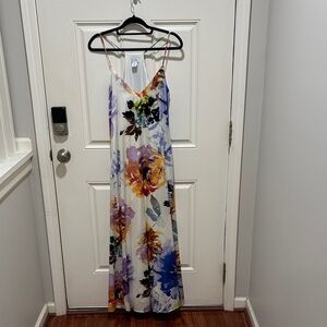 Nicole Miller Cream Maxi Dress with Multicolor Floral Print
